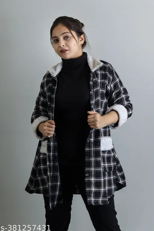 White Fur Woolen Shacket For Girls