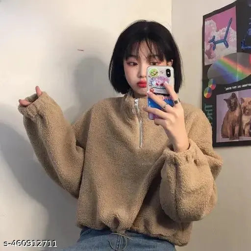 Beige california fleece zipper jacket for winter