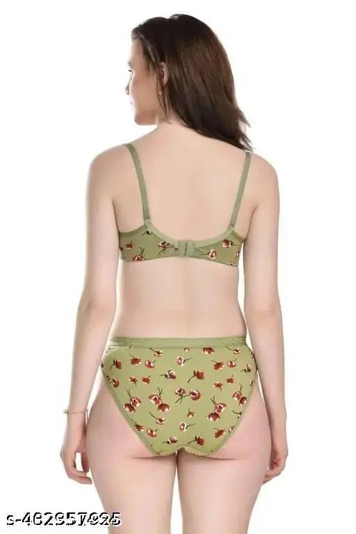 Women Cotton Blend Bra Panty Set Non (Pack of 3)