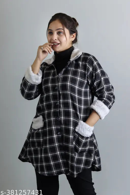 White Fur Woolen Shacket For Girls