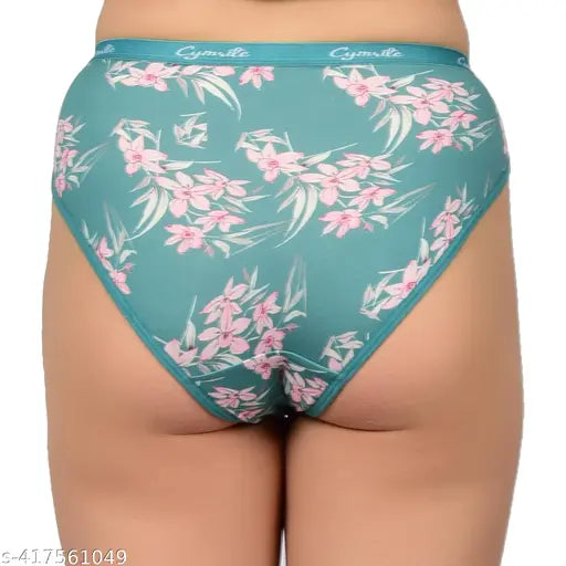 Cymrite Women's Floral Blue Briefs (Pack of 3)