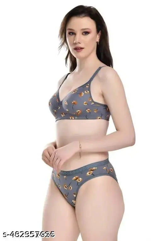 Women Cotton Blend Bra Panty Set Non (Pack of 3)