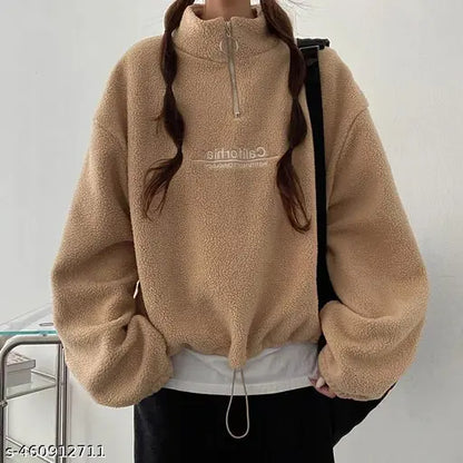 Beige california fleece zipper jacket for winter
