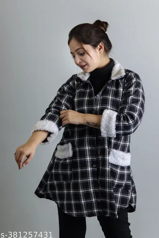 White Fur Woolen Shacket For Girls